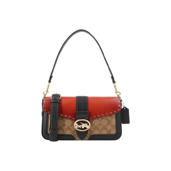 

Coach Georgie 27 Studded Color Block Leather Dionysus Bag Women Handbags Red Brown 5605-IMRL7 Basic Set (Bag+Dust Bag)
