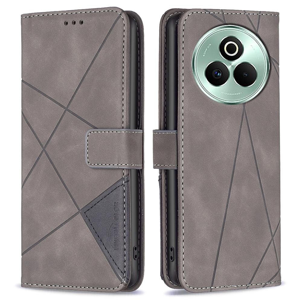 

BINFEN COLOR For Realme P3 Pro 5G Phone Cases Wallet Stand Geometry Imprinted Leather Cover Grey