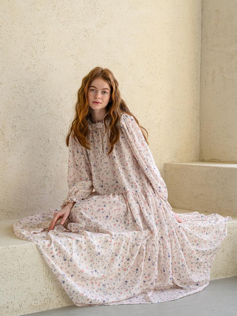 Kaie Flower Tiered Ruffle Dress_Ivory