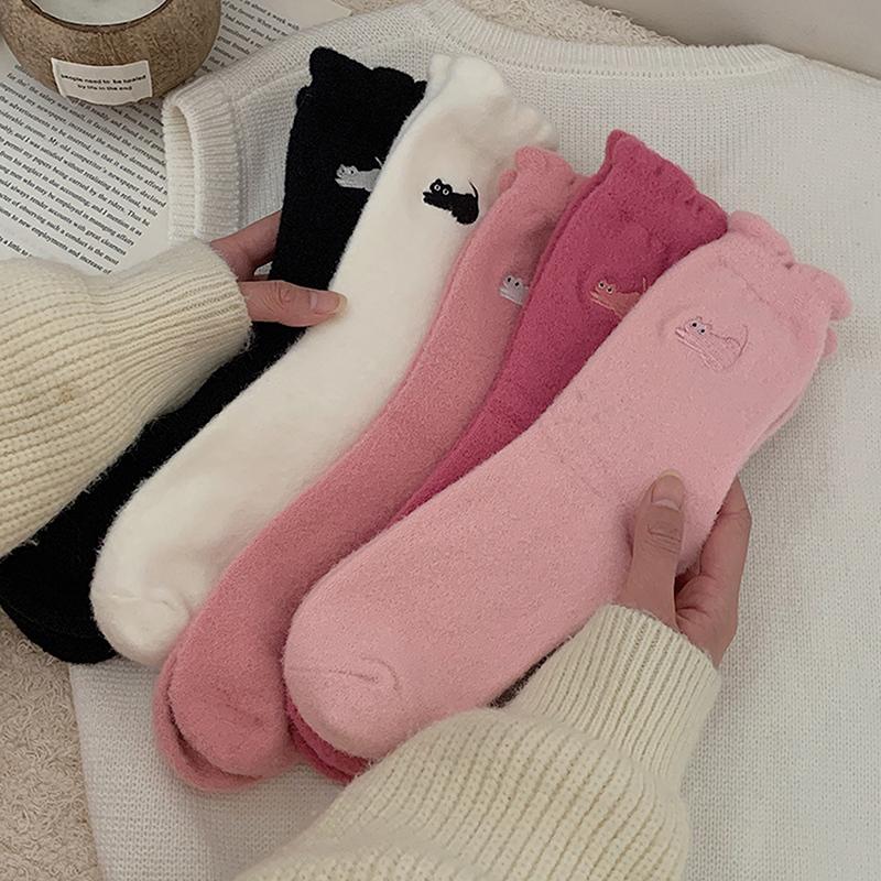 Chaussettes Super Douces en Polaire Vison Chat Mignon Pour Femmes Hiver Chaud Confortable Poilu Vison Collants Épaissies Peluche Chaud Sommeil Maison Chaussettes Moelleuses
