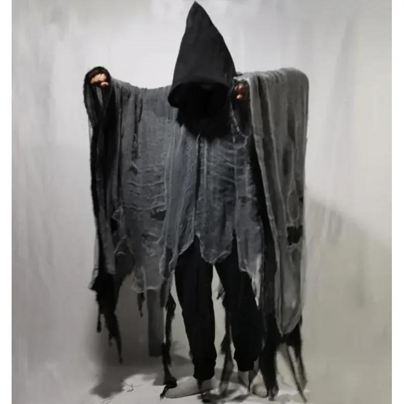 

Унісекс Хеллоуїн Привид Дементори Косплей Костюм Готичний жах Зомбі Пошарпані накидки з капюшоном День мертвих Реквізит для вечірки Плащі чорний