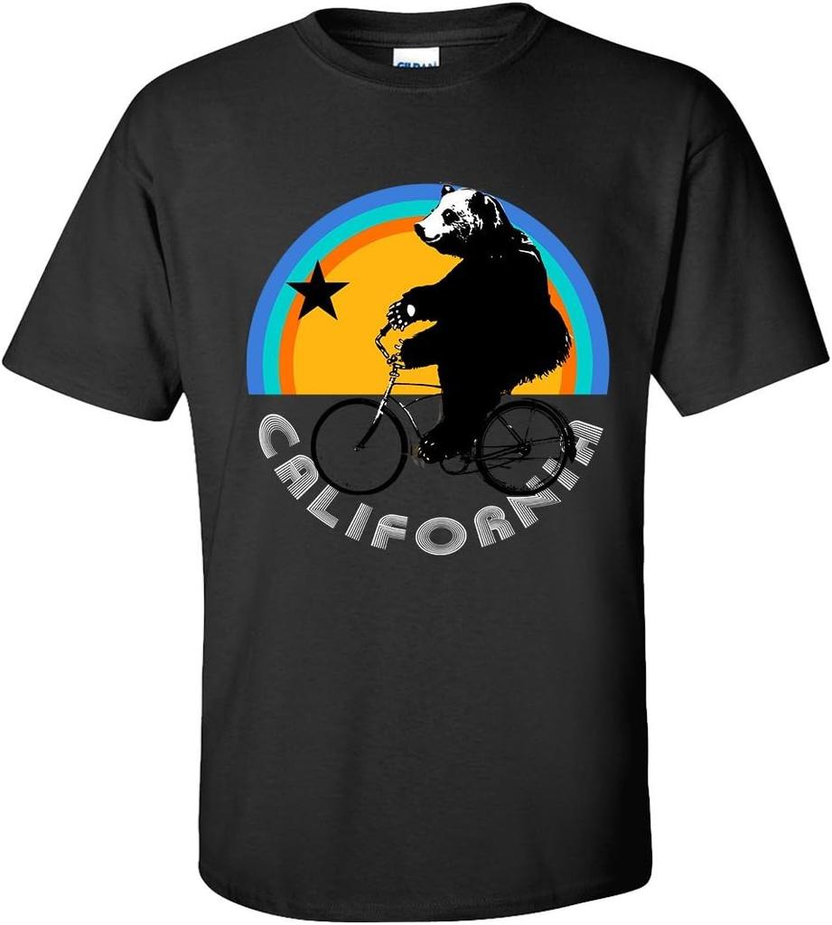 California Bear Riding Bicycle Rainbow Star T-shirt