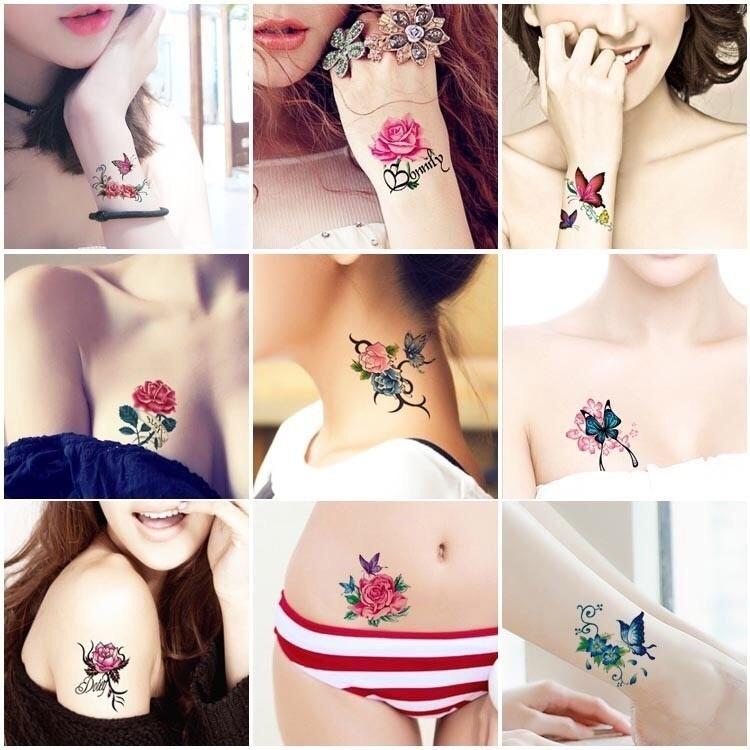 10pcs Lasting Waterproof Butterfly Tattoo Stickers Simulation Rose Sexy Chest Clavicle Sticker