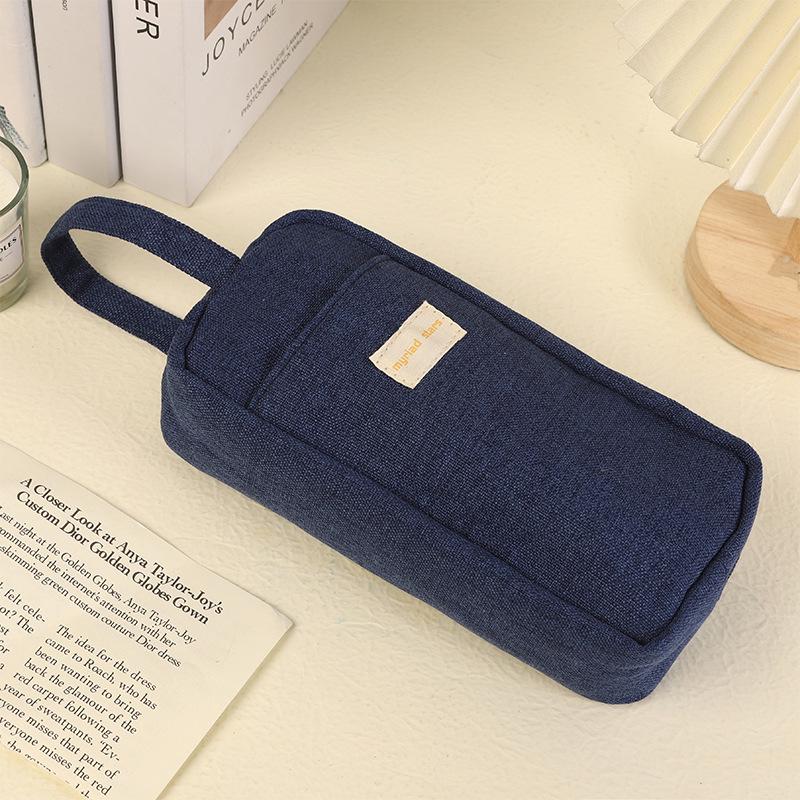 Large Capacity Multifunctional Pencil Case for Middle & High School Students - Solid Color Handheld Stationery Storage Bag