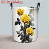 1pc Foldable Laundry Basket with Yellow Rose Floral Pattern - Round Storage Hamper Suitable for Home, Dorm,, Room | Portable Clothes with Foldable Han