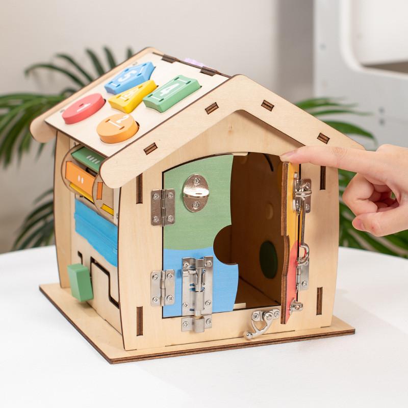 Sides Kids Six Wooden Busy House Educational Toy With Cognitive Learning Gift