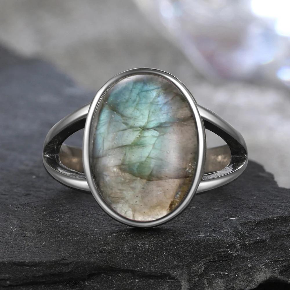 Sterling Silver Ring With Natural 10*14mm Moonstone Rings Oval Large Stone Vintage Fine Jewelry for Women Men