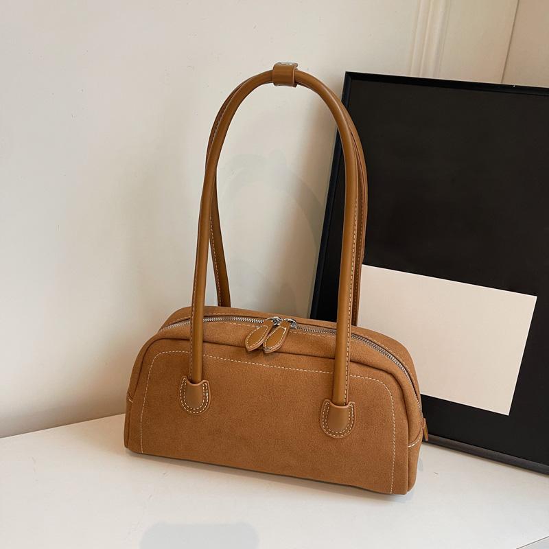 Faux Suede Shoulder Bag For Women Multi Pocket Underarm Bag Faux Suede Solid Color Handbag Zipper Satchel Bag For Work Shopping