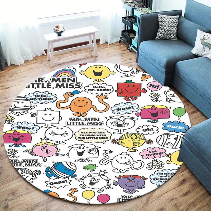 Herr. Herren Teppich Little Miss Rund, Teppich für Wohnzimmer Schlafzimmer Sofa Spielzimmer Dekor, Rutschfeste Bodenmatte