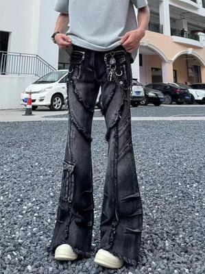 Jeans unisex stile americano micro-flare con design cargo high street