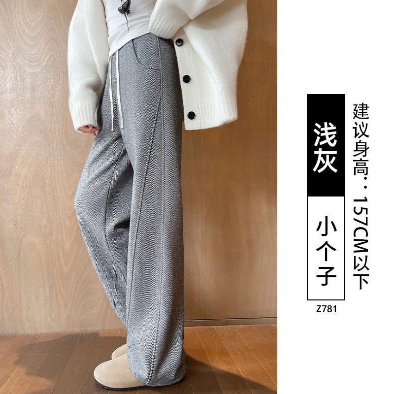 Text Pattern Velvet Wide-leg Pants Women's Autumn and Winter New Casual Woolen Pants Straight Wool Narrow Version Banana Pants