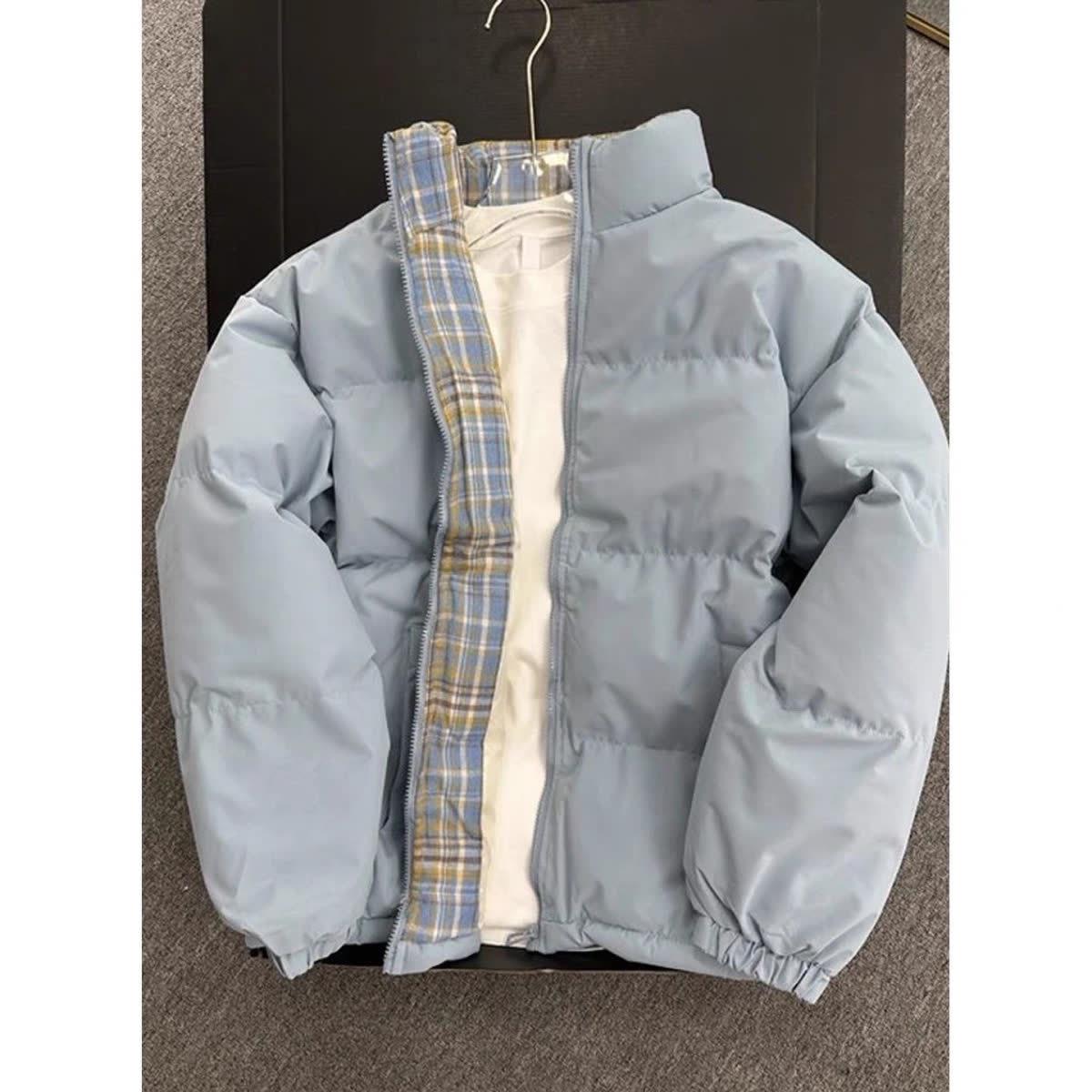 

Men s Trendy Stand Collar Patchwork Cotton Winter Jacket - High-End, Loose Fit, Thickened & Warm. M синій