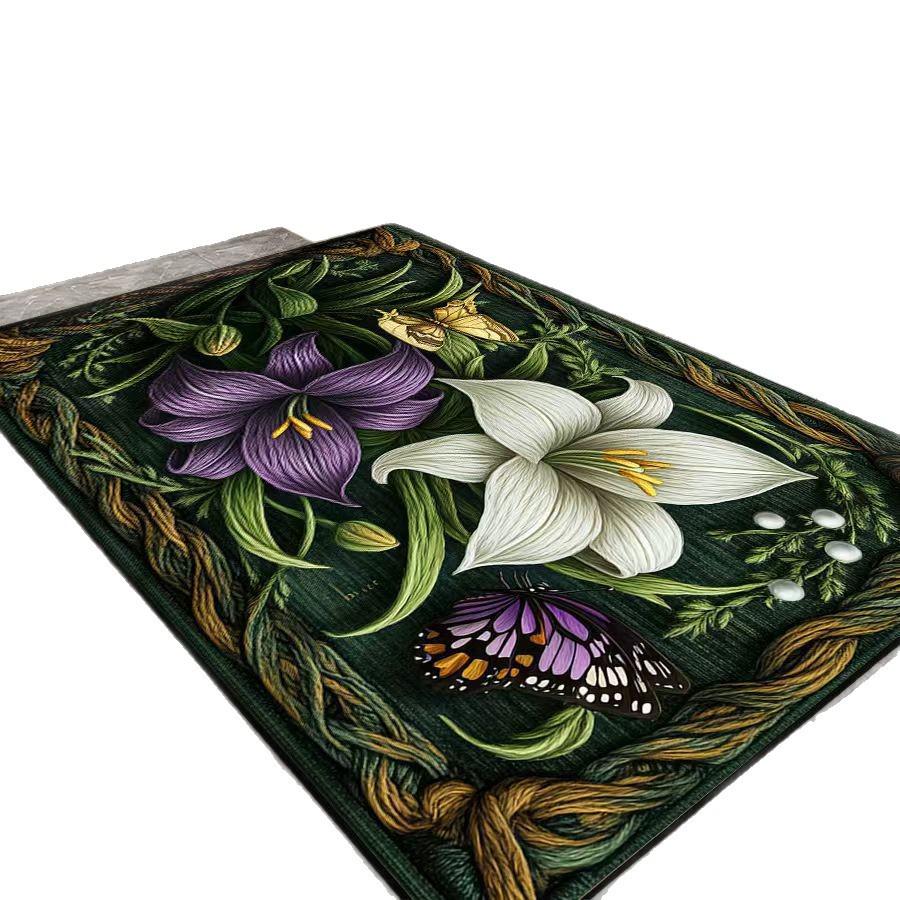 Retro Floral Non-Slip Absorbent Foyer Doormat - Cuttable Diatomaceous Earth Mud Scraper