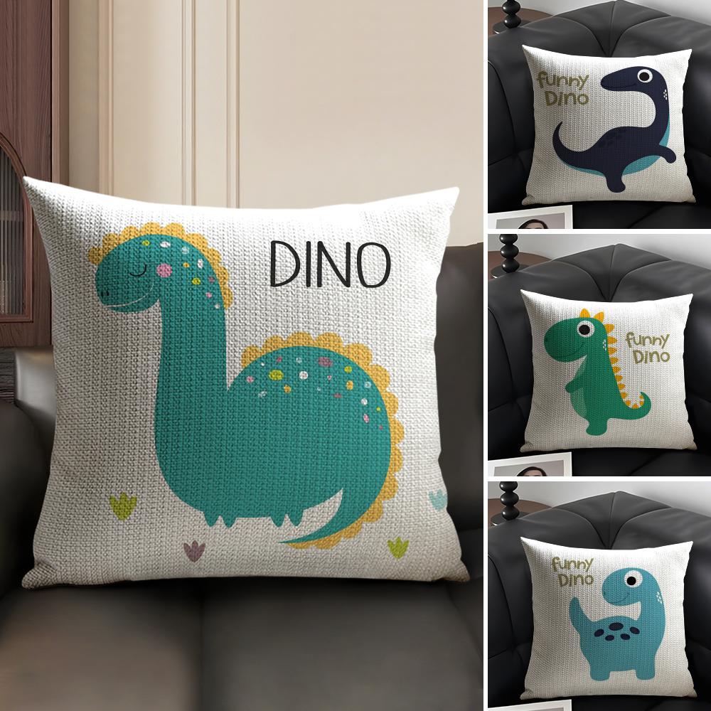 Cute Jurassic Dinosaur Pillow Case Natural Linen Double-Sided Printing Sofa Home Decor Cushion Cover