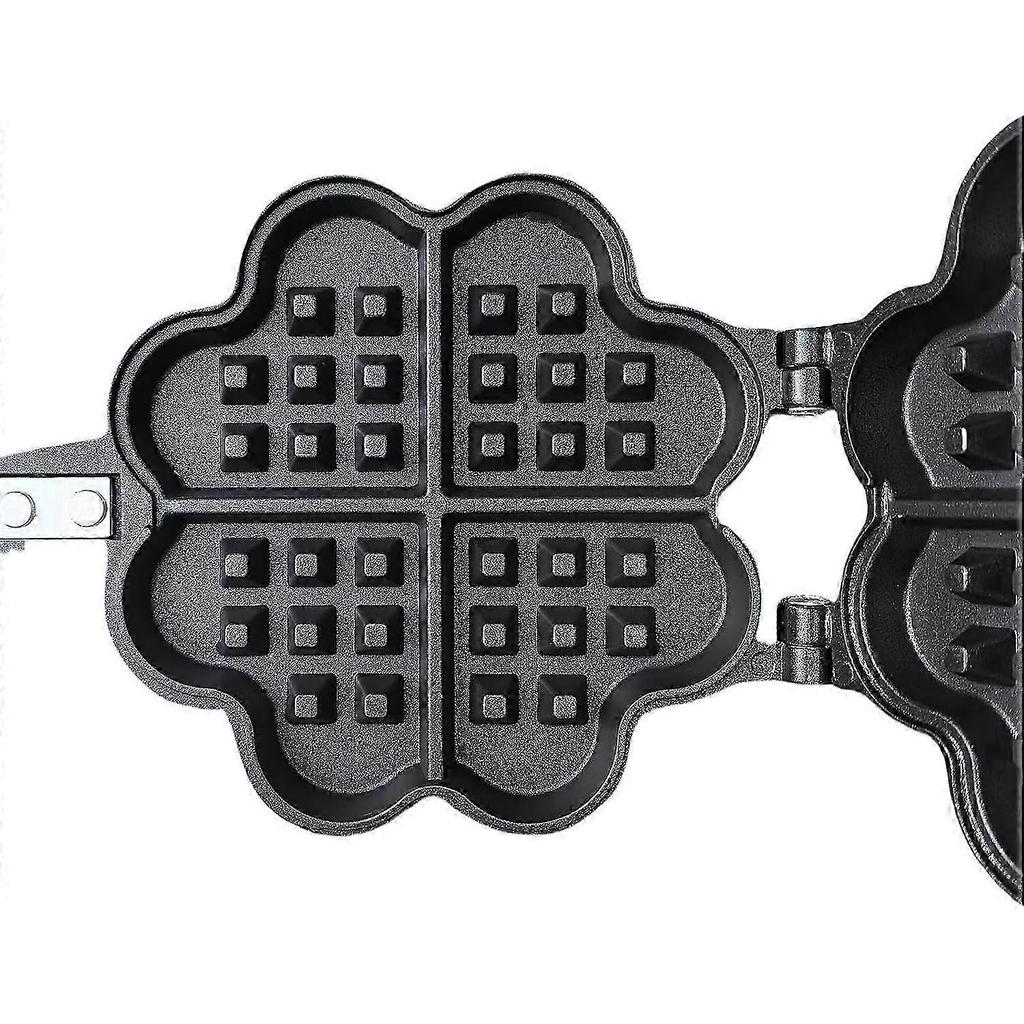 Cast Iron Waffle Maker with Dual Heart Mold for Gas Stove, Non Electric Outdoor Cooking Pan