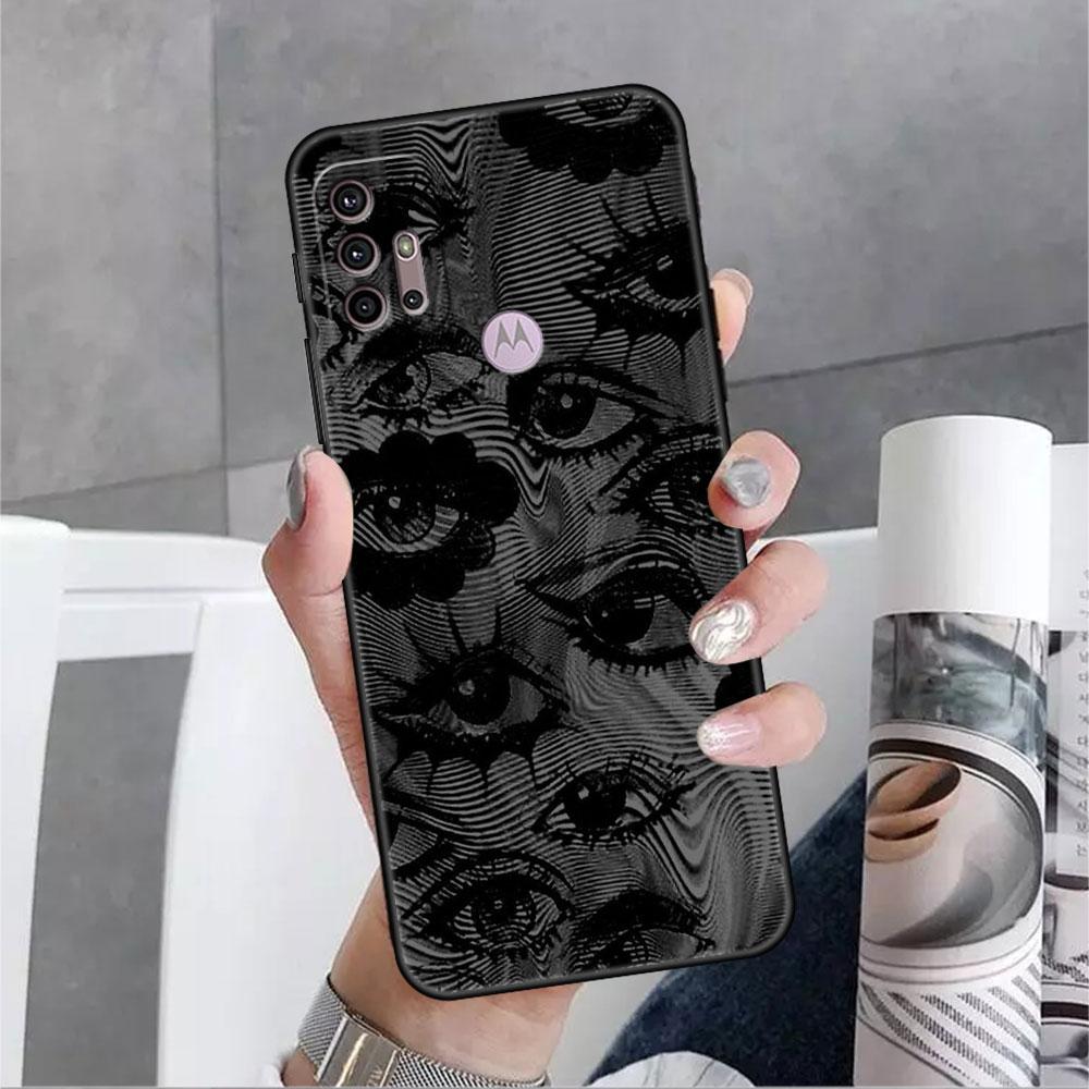 Scary Face Eyes Smiley Case For Motorola G30 G9 Play G82 G52 G60 G8 G9 Power G50 One Fusion Edge 30 20 Black Soft Phone Capas
