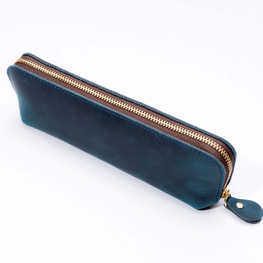 2026 Crazy Horse Leather Zipper Pencil Bag Handmade Leather Pencil Bag Creative Fashion Stationery Retro Pen Storage Bag