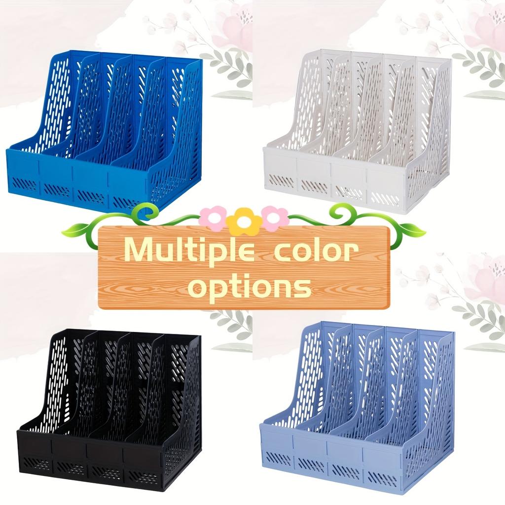 Detachable Large-Capacity Office File Organizer, Bookend, Four-Column File Divider for Desktop Document Storage