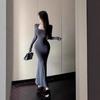 Spice Girl Solid Color T-shirt Dress Women's Autumn and Winter Long-sleeved Slim-fitting Skirt Waist Medium and Long Hip-wrapped Fishtail Skirt