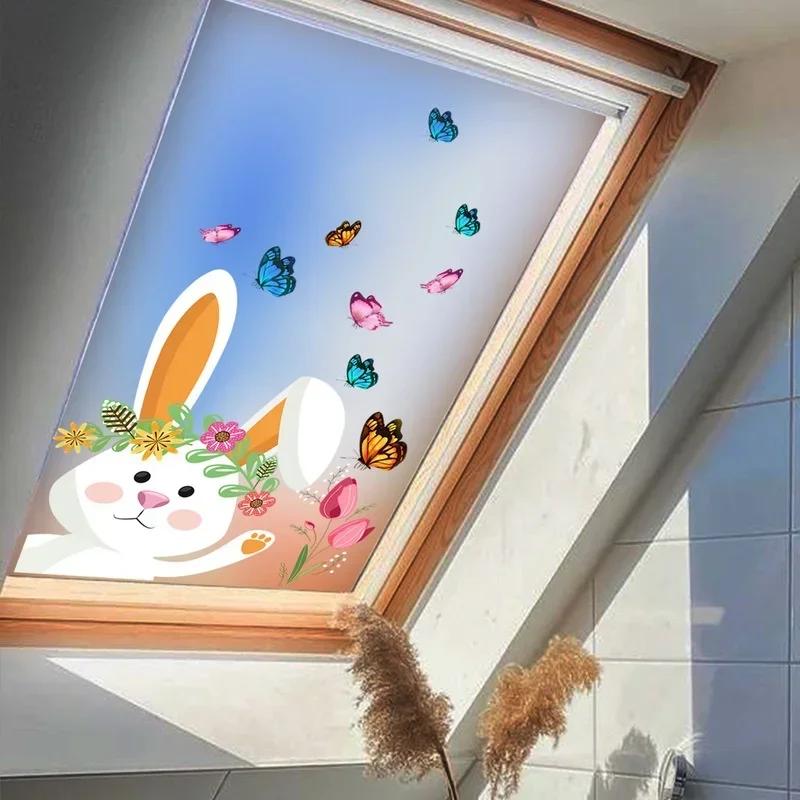 Cute Rabbit Butterfly Sticker Easter Window Glass Decoration Static Stickers Shop Window Decor Cartoon Home Holiday Decoration