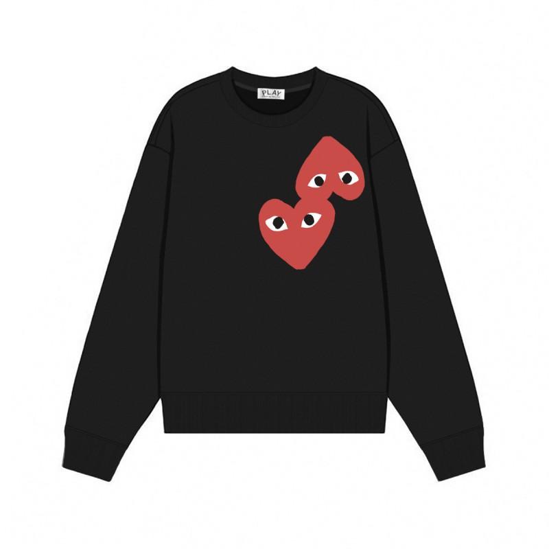 Relaxed Fit Cotton Sweatshirt With Heart Print Long Sleeve Crew Neck Fleece Lined Unisex Winter Casual Top