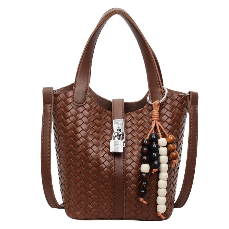 Premium sense woven pattern bag women's fashion versatile messenger bag handbag bucket bag