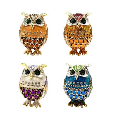 Diamonds Encrusted Owl Shaped Alloy Jewelry Box With Secure Storage Compartment for Earrings Necklaces