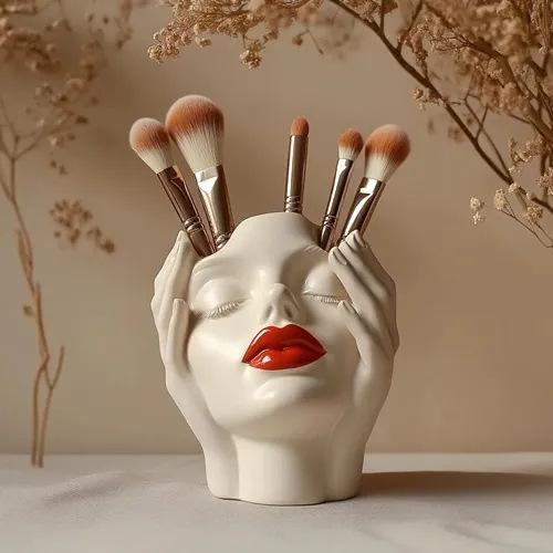 Women's Head Shape Boho Feminist Decoration Makeup Brush Storage Tube Bohemian Decoration Desktop Ornaments