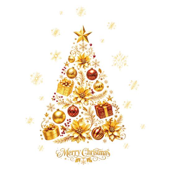 Luxury Holiday Party Decor 2 Sheets Gold Christmas Window Clings, Static Stick Tree Snowflake Shop Displays Bauble Glass Decals, No-Glue Removable