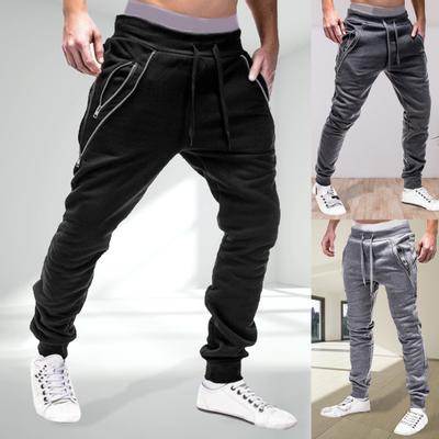 Men Drawstring Zipper Pockets Ankle Tied Sweatpants Sports Trousers Skinny Pants