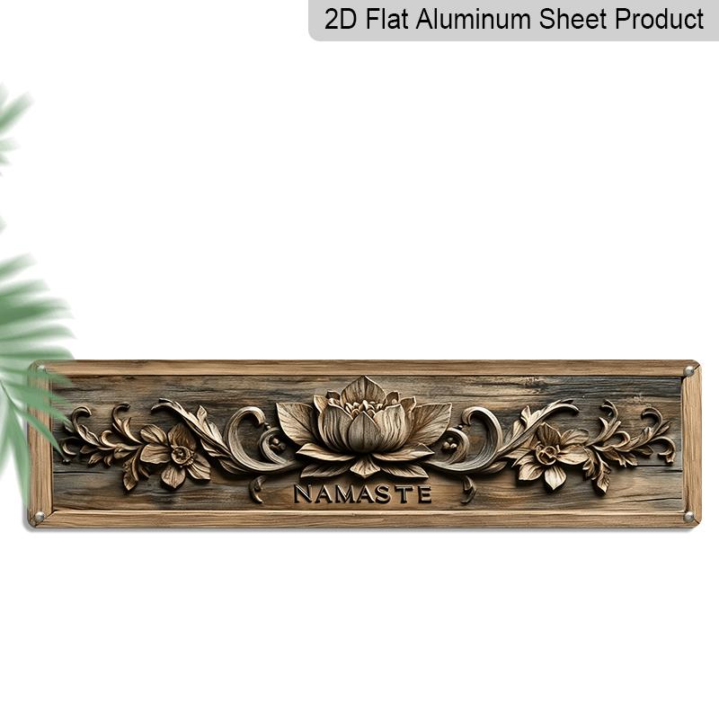 2D Flat - 1pc Namaste Aluminium Sign, Indian Greetings Wall Art, Rustic Farmhouse Decor with Floral Design, Family Summer Plaque for Home, Kitchen