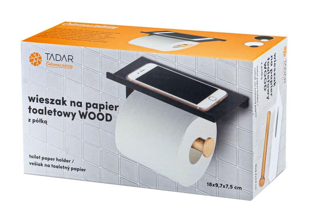 Uchwyt na papier toaletowy z półką TADAR 4981 czarny