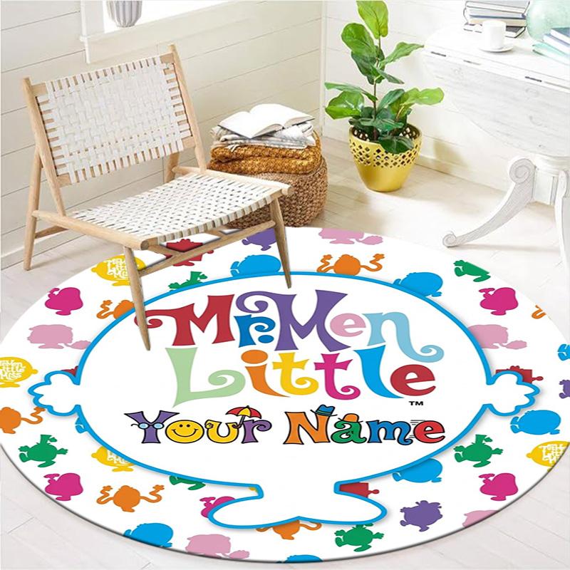 Mr Men Adventure Custom Name Round Area Rug Carpet Rug For Living Room Bedroom Sofa Playroom Decor Nonslip Floor Mat