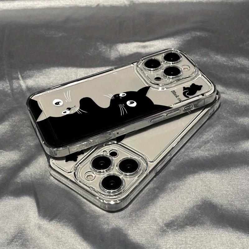 Cartoon Cute Black Cat Space Phone Case, Transparent Protective Cover for iPhone 16 15 14 13 12 11 Pro Max XS XR X 8 7 Plus SE 2022, 1pc