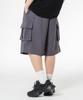 MOZMOZ Linen Blend Single-Pleat Cargo Wide Shorts Charcoal