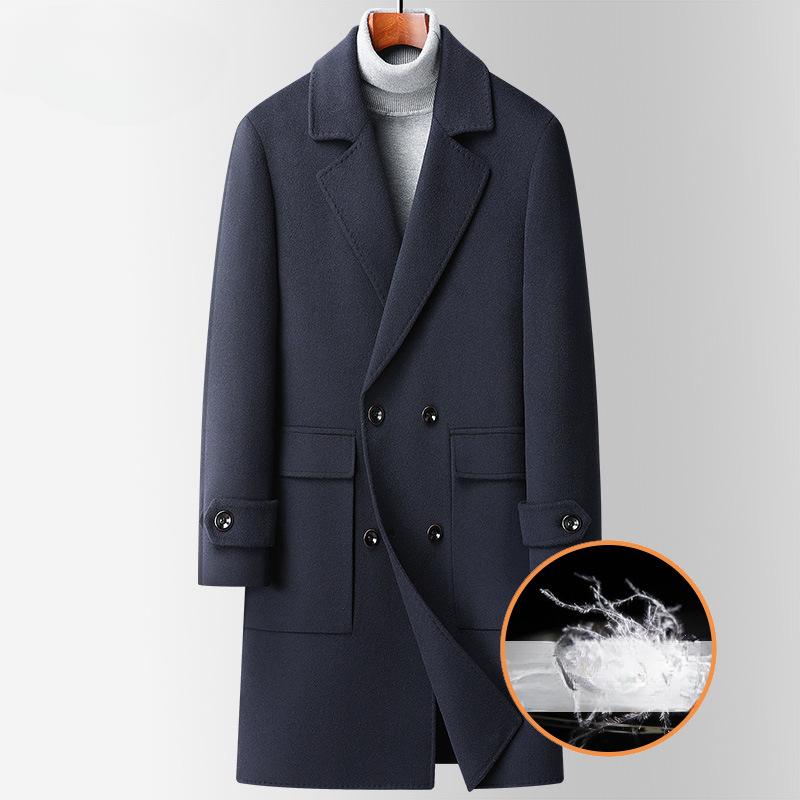 

Новые осенние и зимние двубортные шерстяные пальто для мужчин, подкладка из гусиного пуха, двусторонние шерстяные пальто, кашемировые пальто 2XL