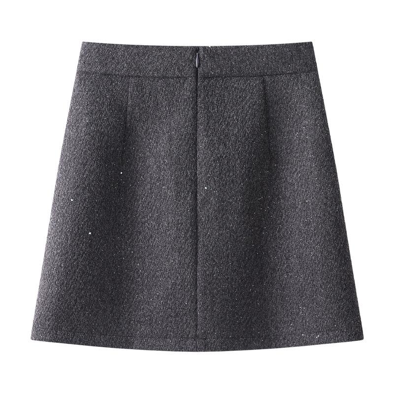 Women's Gray Wool Midi Skirt - High Waist, Slimming A-Line