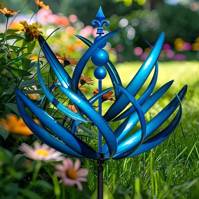 Enchanting Blue Wind Spinner - Metal Kinetic Sculpture for Outdoor Decor, Perfect for Yards, Patios, Lawns & Gardens, No Power Needed