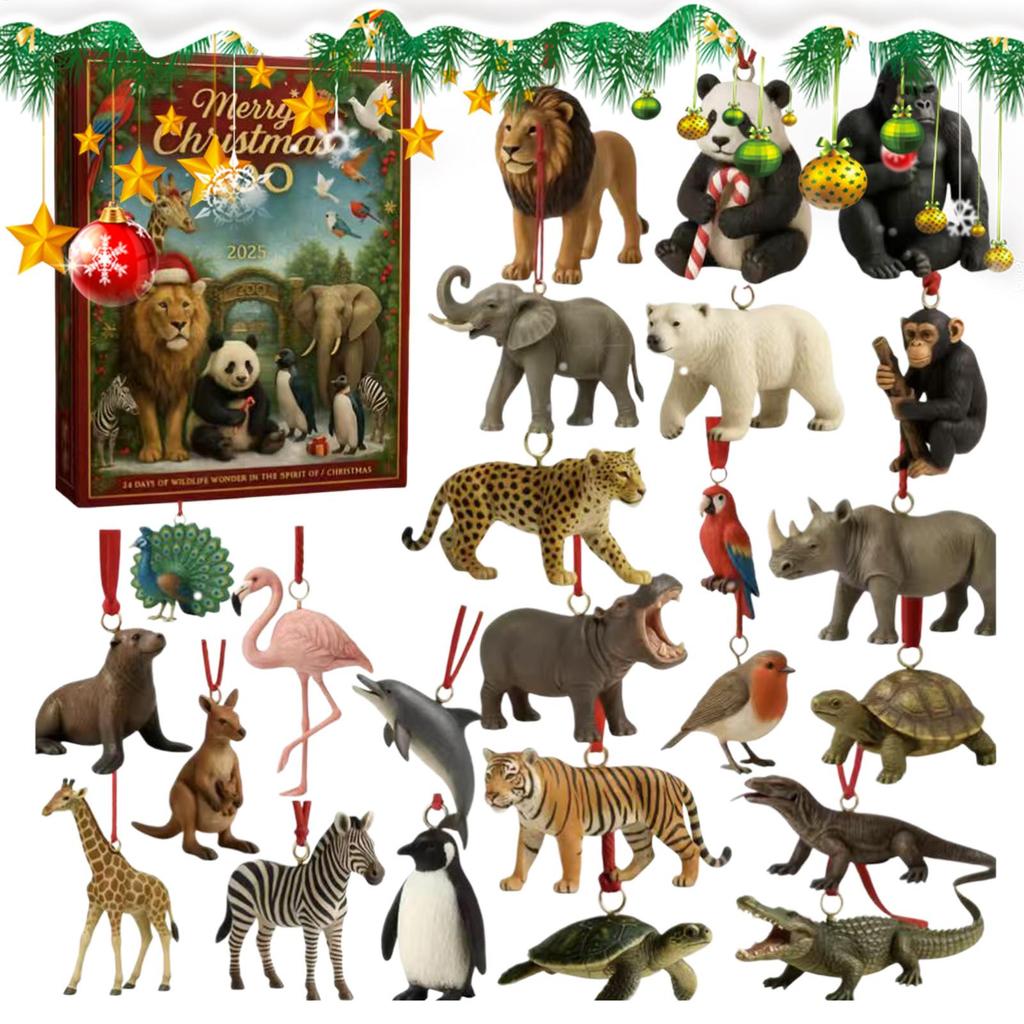 Calendario del Conto alla Rovescia 24 Giorni Countdown Festività di Natale Pendente Animale Acrilico Piatto 2D per Bambini Adolescenti Calendario dell'Avvento 2025