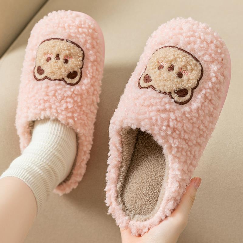 Fashionable Home Cotton Slippers with Thick Soles and Fluffy Fur, Autumn and Winter Lamb Plush for Warmth