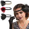 Flapper Feather Headband Black Rhinestone Hair Band 1920s Vintage Gatsby Secure Party Headpiece Women Prom