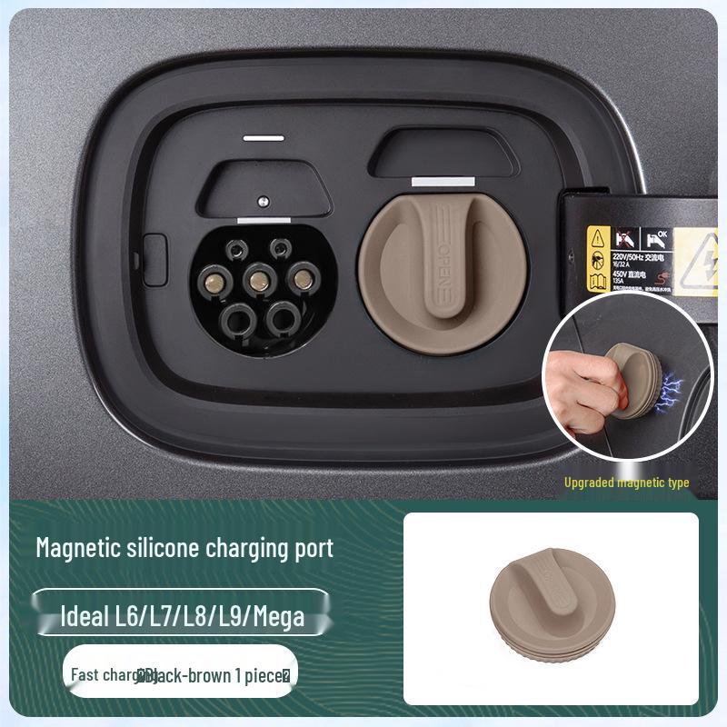 Silicone Waterproof Magnetic Charging Port Cover for Ideal L6-L9 Cars - Black Tech Accessory