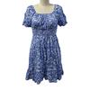 Women's Short Sleeve Summer Dress Square Neck Boho Floral Smocked Swing Dress A-Line Flowy Ruffle Beach Sundress