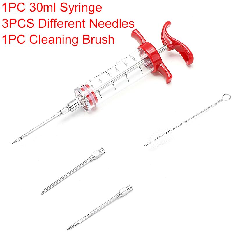 

30ml/50ml Meat Marinade Injector Home Cooking Gadgets Syringe with Different Needles Cleaning Brush Turkey Chicken Beef Tool ZYF