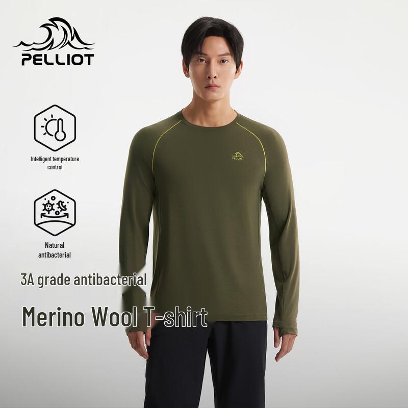 PELLIOT Men's Merino Wool Long-Sleeve Base Layer T-Shirt