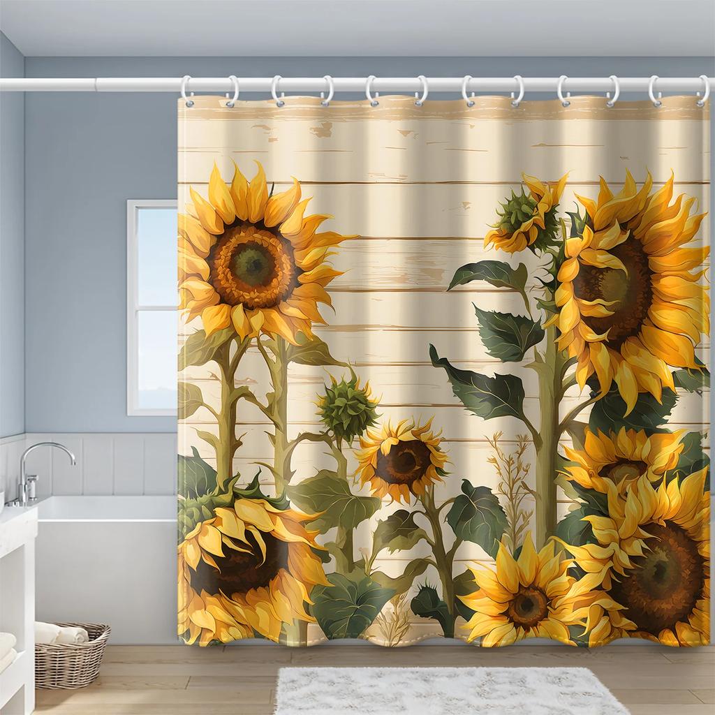 Elegant Sunflowers and Rustic Barn Waterproof Shower Curtain – Perfect for Adding a Warm and Inviting Touch To Your Bathroom