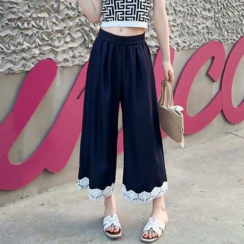 

2025 Summer Plus Size Lace Patchwork Wide-Leg Pants Women s Slimming Tencel Jeans 6XL (Recommended for 95-110 kg) джинсовый синий