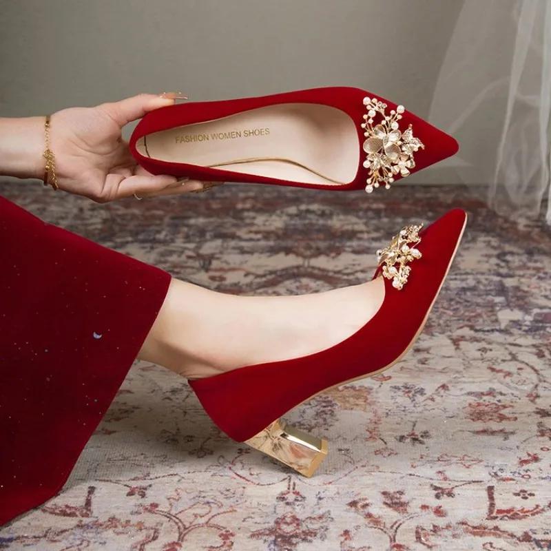Fashion Red Heel Platform Pumps Spring Autumn Women Shoes 2025 Woman Wedding Shoes Buckle Strap High Heels Ladies Elegant Office Shoes