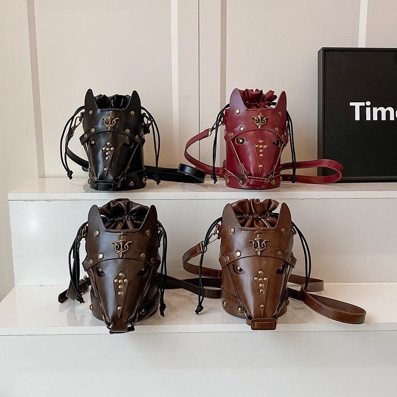 Women's bag new medieval retro style shoulder bag personality funny horse head trend messenger cylinder bag