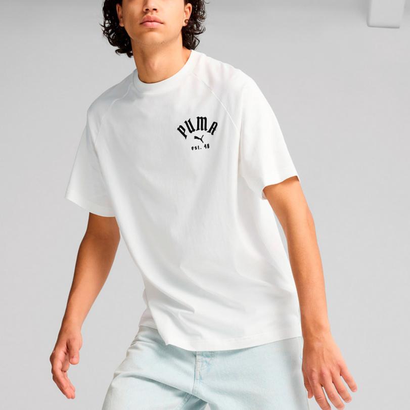 Puma Crew Neck Pullover Letter Print Short Sleeve T-Shirt Unisex T-Shirts Puma-White 630324-02